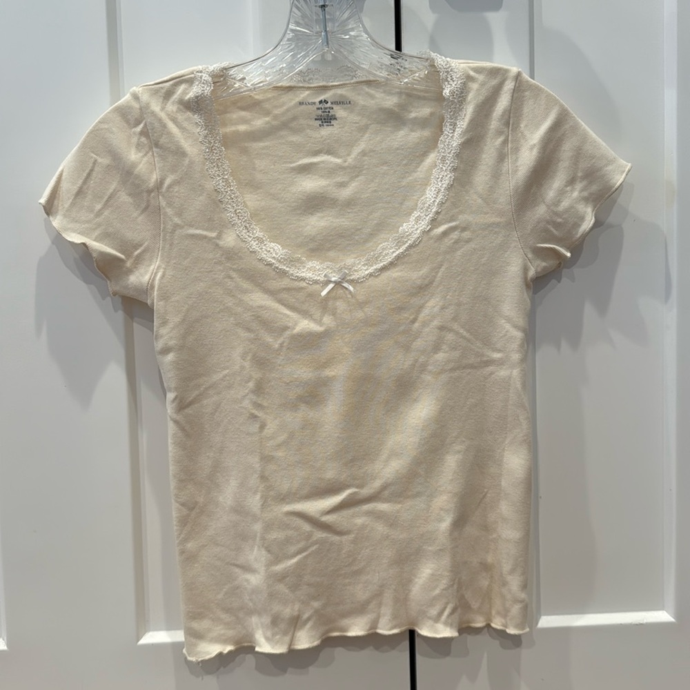 Brandy Melville Cream Lace Trim Top